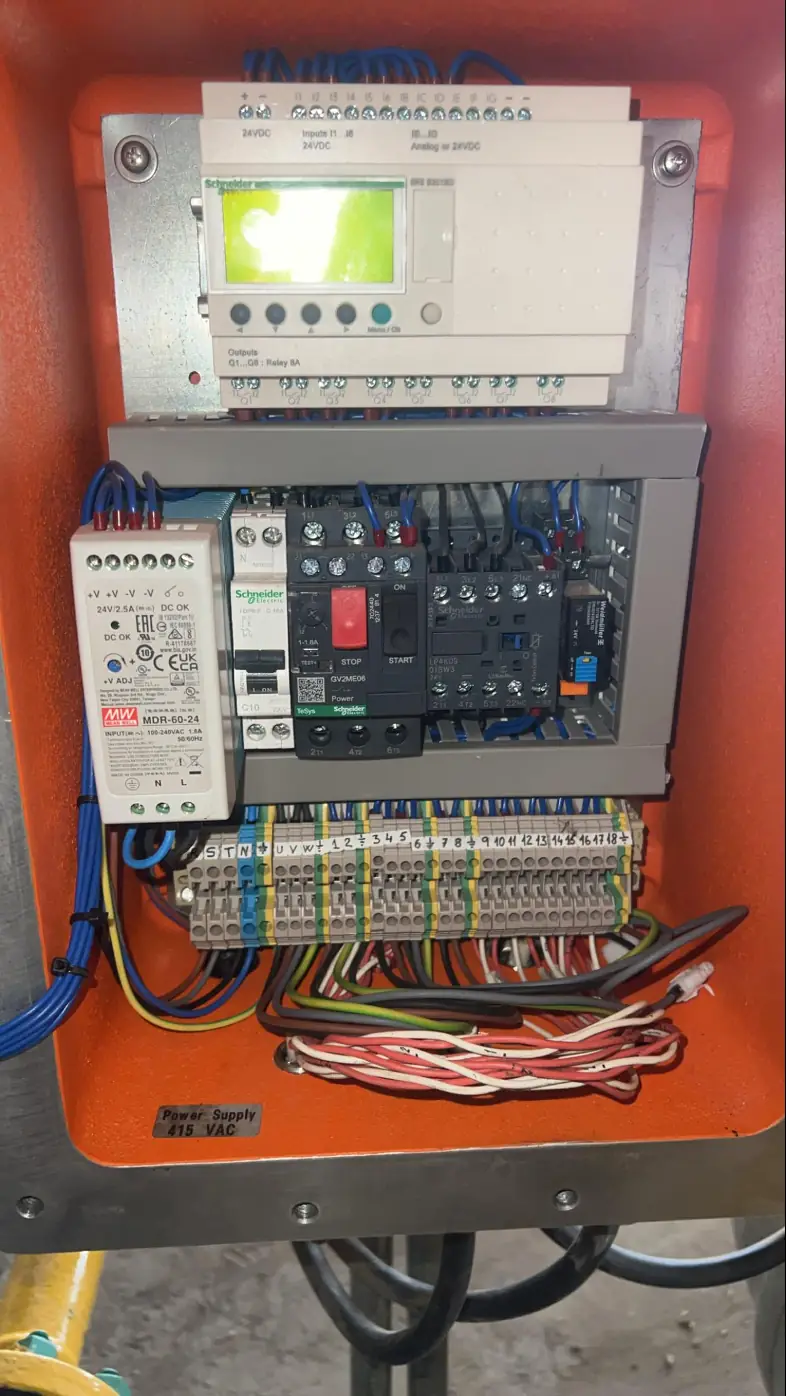 Control panel with PLC and terminal wiring